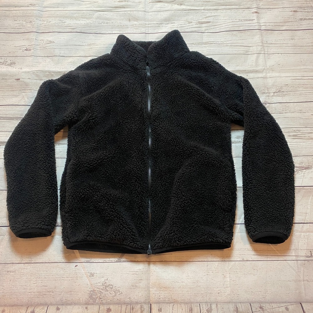 Victoria Secret Sweater Black Full Sherpa Zip Hoodie Women's Size Small